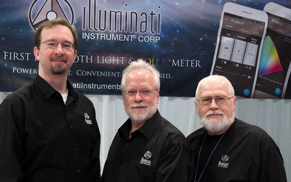 Mike Okincha, Rudy Gutosch & Jim Morton in the Illuminati Instruments booth at NAB 2017