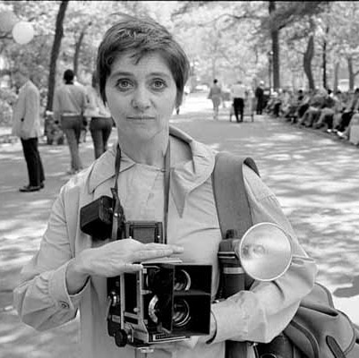 Diane Arbus with her camera in 1967. Photo by Gideon Lewin