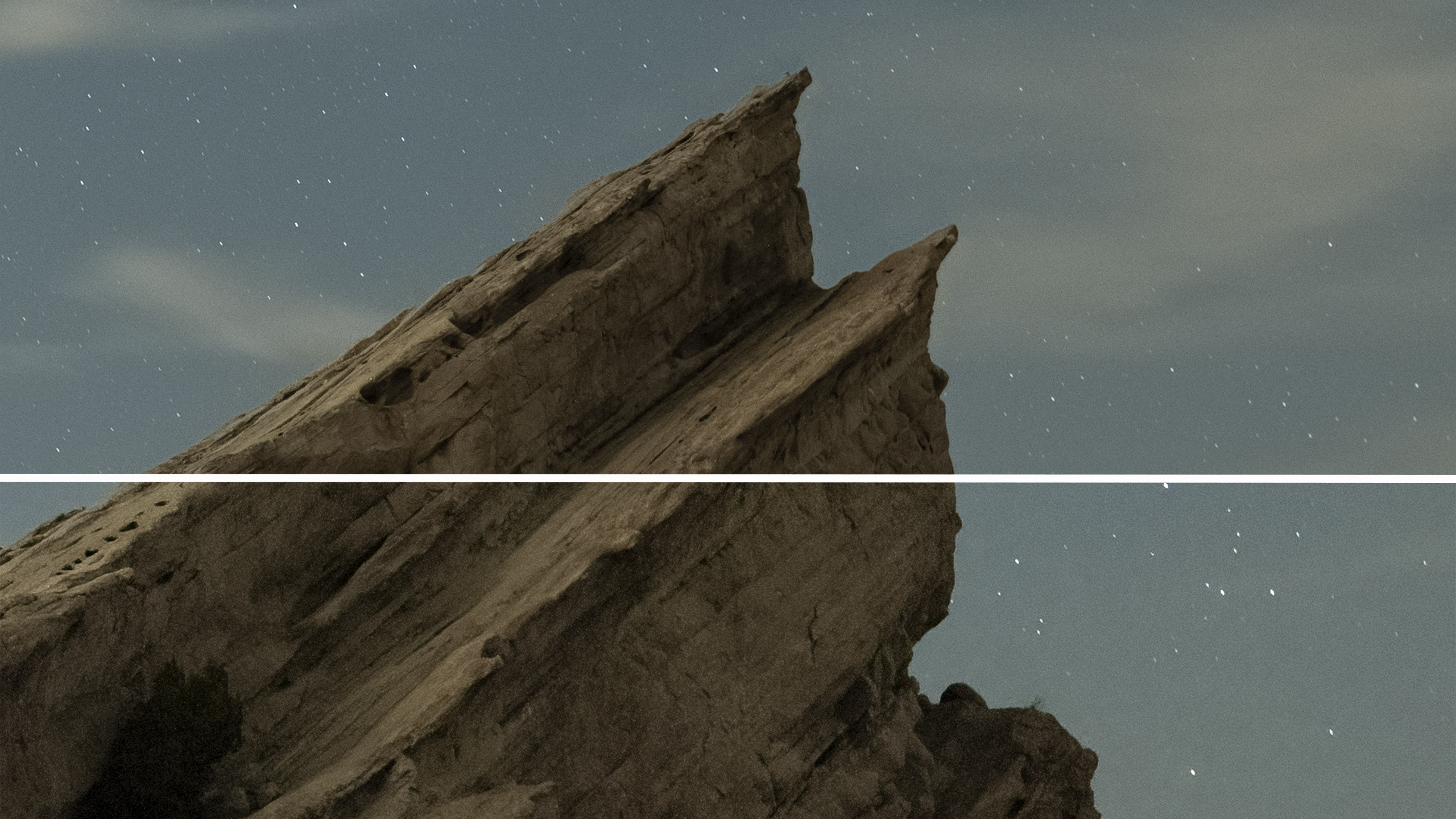 Header-Denoise-AI-vs-Stacked-Starry-Landscape-Stacker-Photofocus Comparison between a high-ISO single exposure with Denoise AI and a stacked exposure
