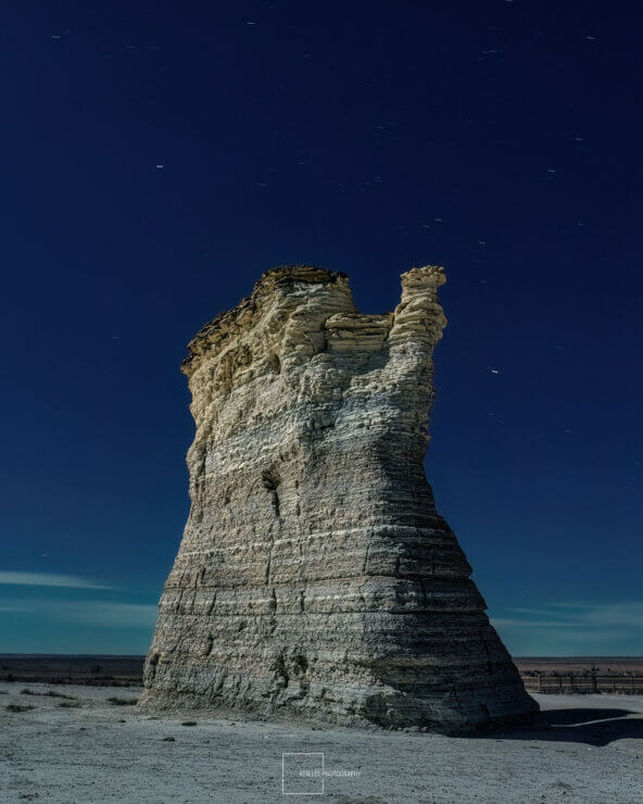 Night photo with light painting, Monument Rocks, Kansas.