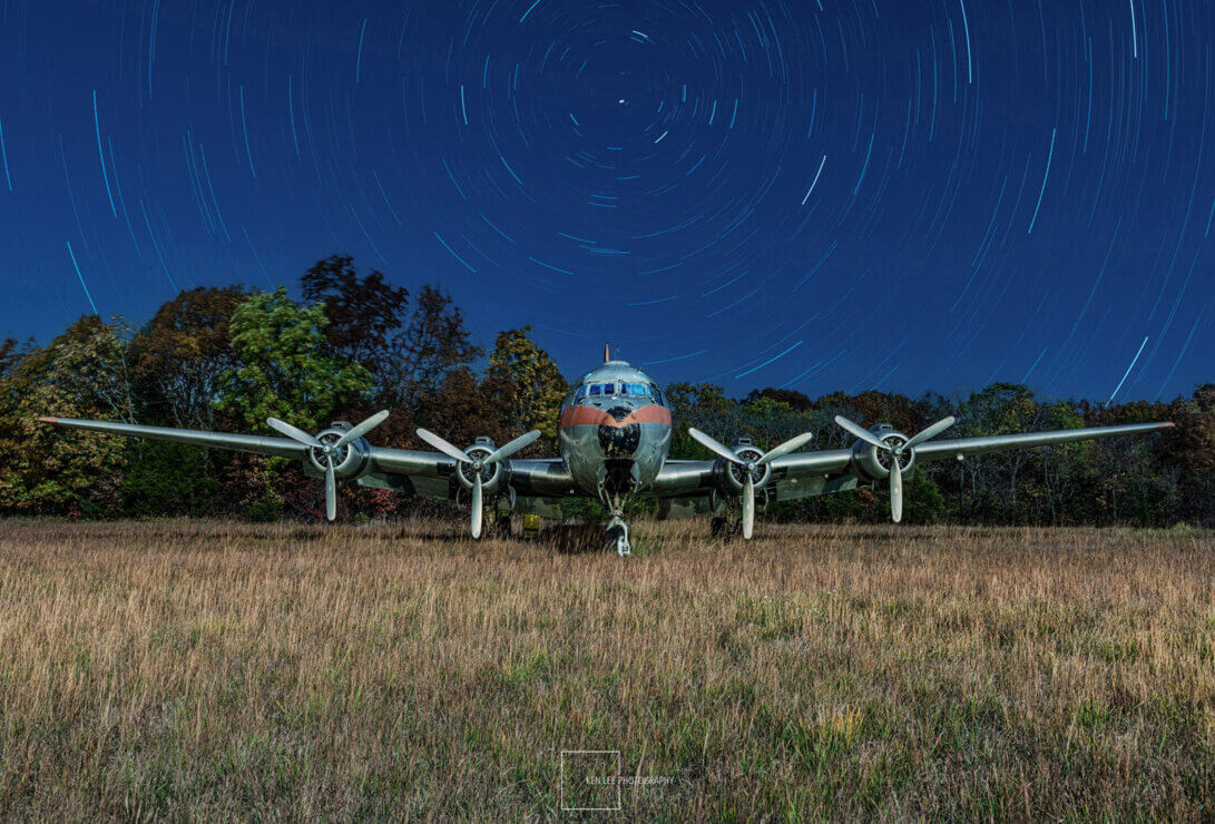 Douglas DC-4 airplane, rural Kansas. I used a handheld light to light paint from numerous angles during the exposure.